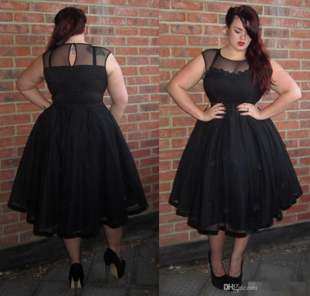 plus size black tea length dress