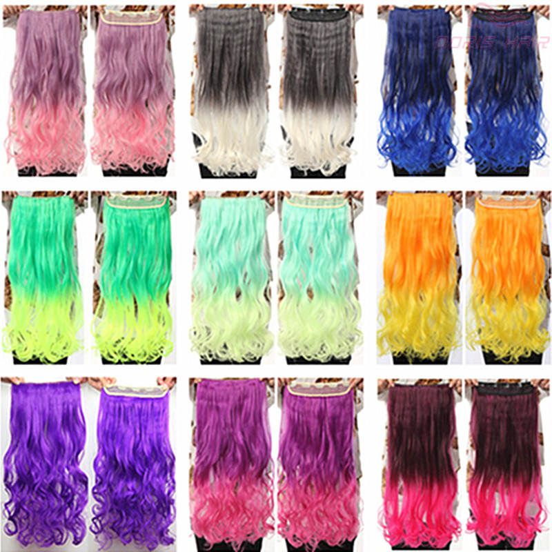 High Quality Long Ombre Color Clip In Hair Extensions Synthetic Hair ...