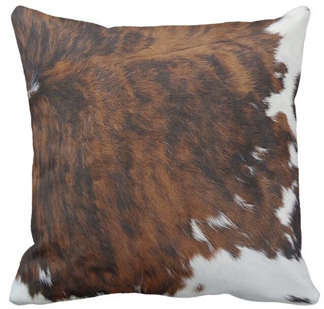 Throw Pillow Case Cowhide Brindle Brown Black White Print Square