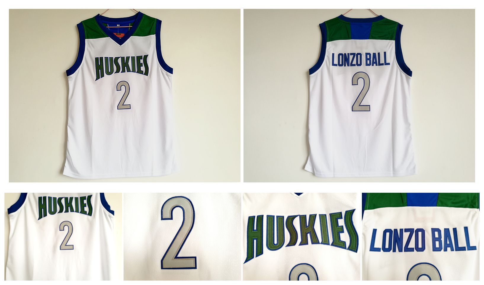 2 Lonzo Ball Jersey Chino Hills High School Huskies Jersey College Basketball Jerseys White 