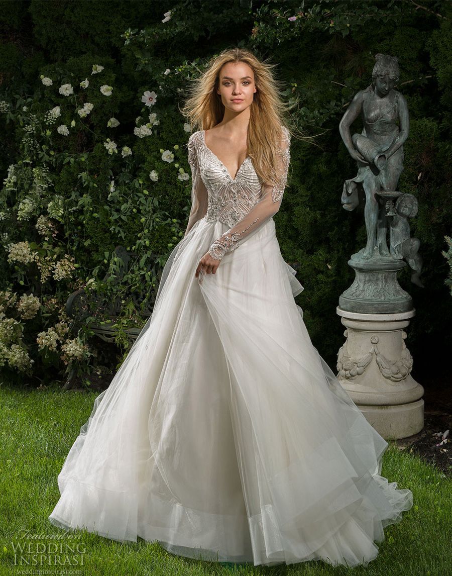 Long Sleeves A Line Wedding Dresses 2017 Glamorous Low Back Chapel