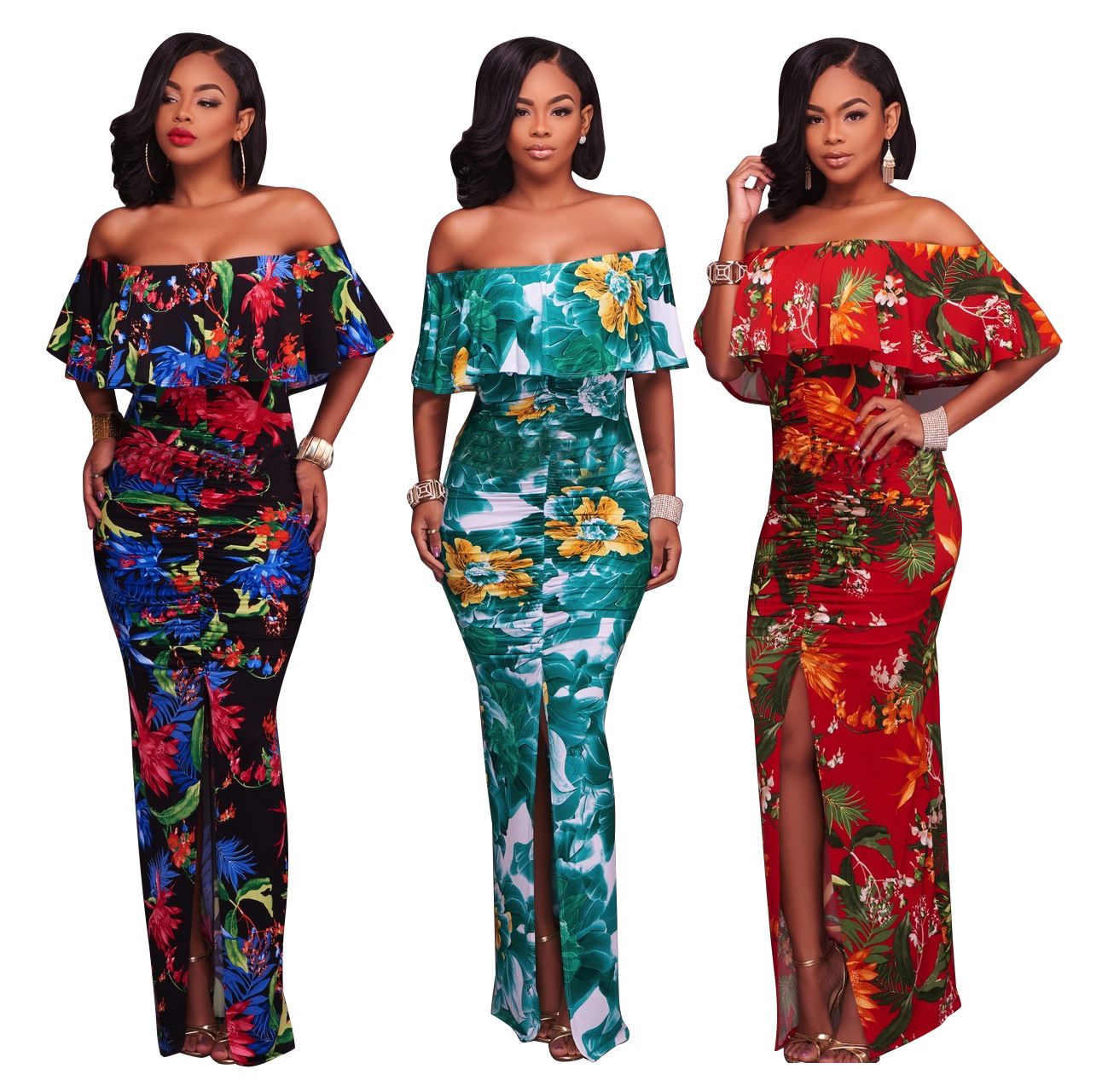 plus size printed maxi split dress