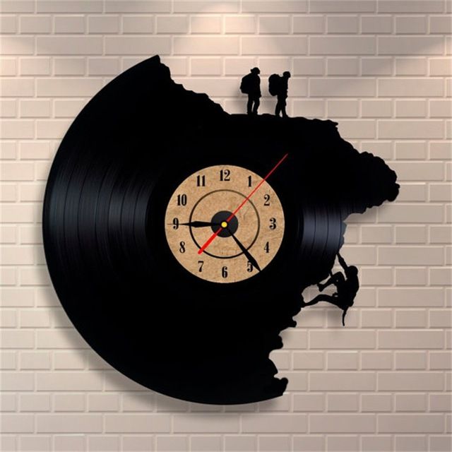 Whole Large Decorative Wall Clocks Vinyl Record Clock Climbing Shape 3d Acrylic Art Watch Antique Style Quartz Mechanism Needle