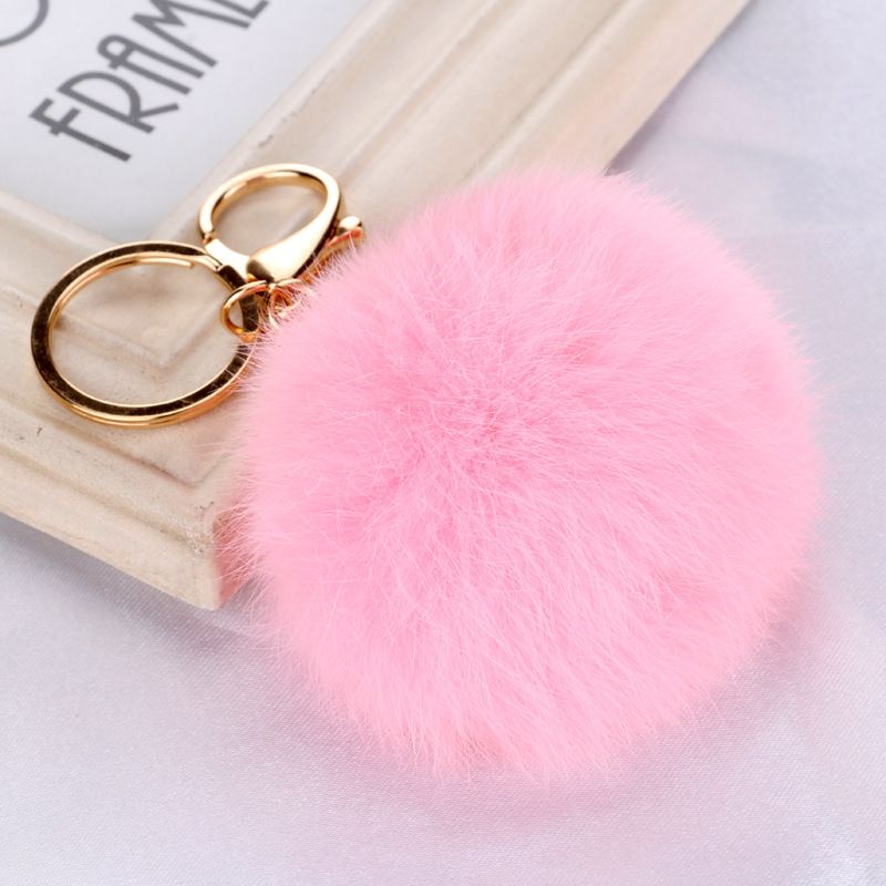 Fluffy Keychain Puff Ball 8cm Solid Color Rabbit Fur Ball Keychains