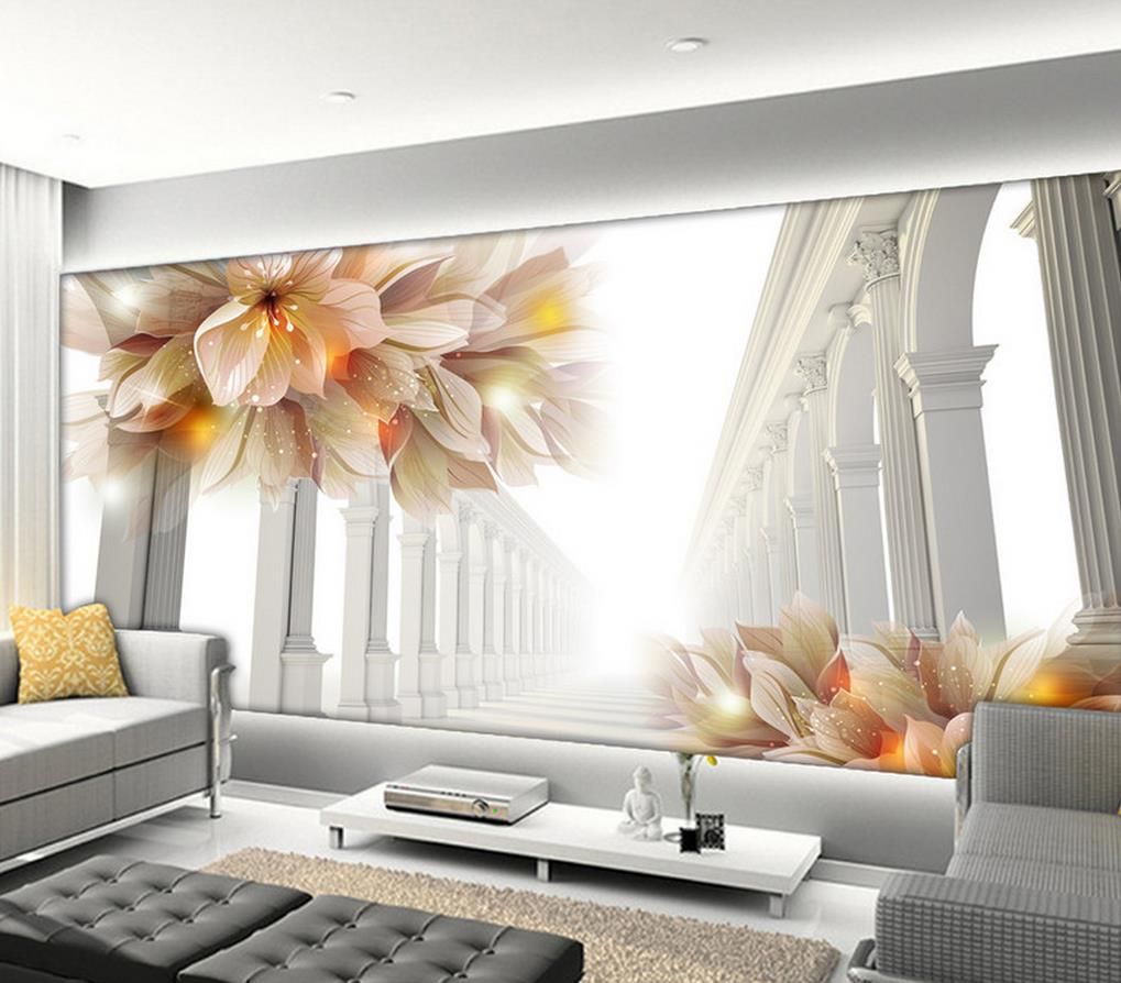 Photo Any Size 3d Beautiful Flowers In Tv Setting Wall Decoration