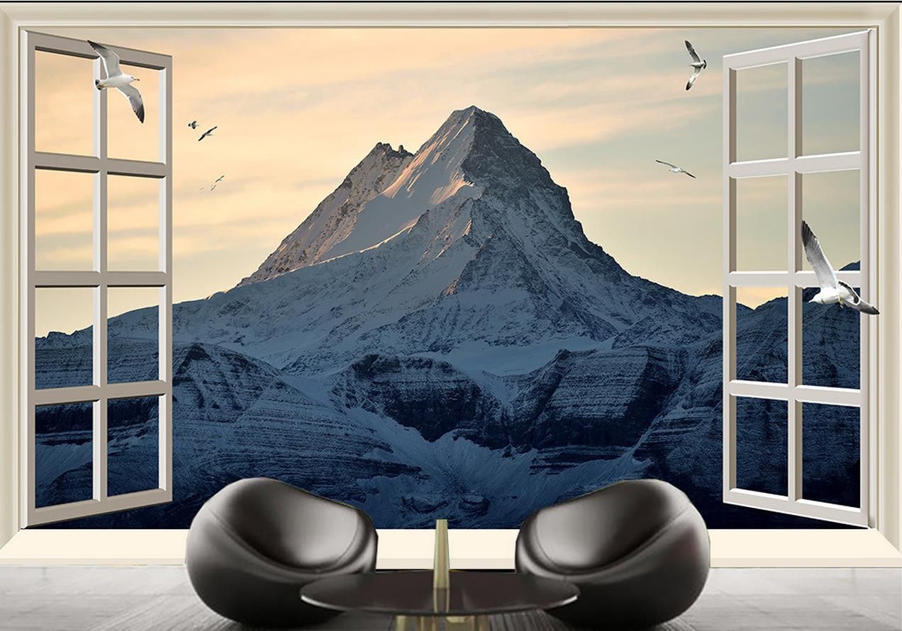 Mountain Wall Mural snow mountain beautiful high definition scenery tv background wall Mountain Wall Mural snow mountain beautiful high definition scenery tv background wall