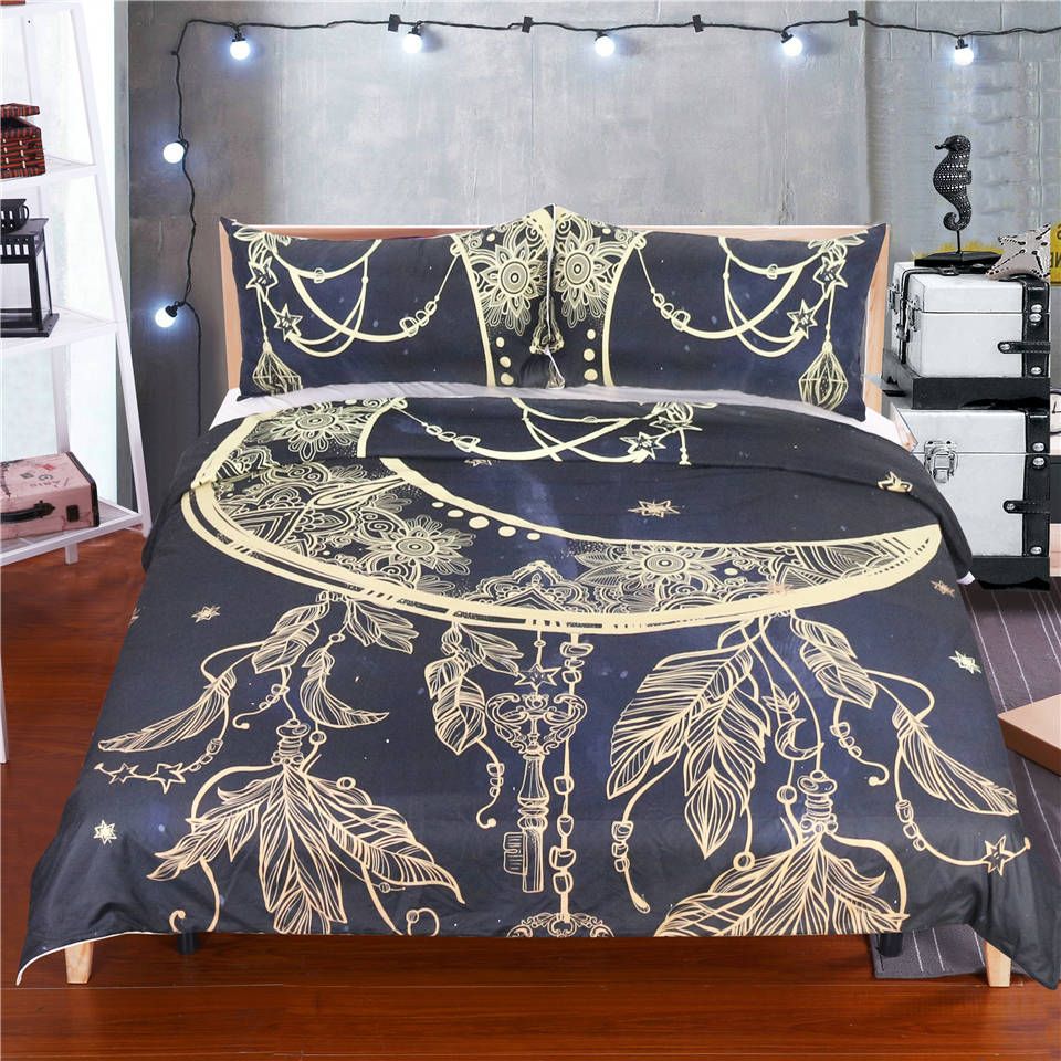 2017 new arrivings feather moon bedding set duvet cover pillow shams moon bed sheets