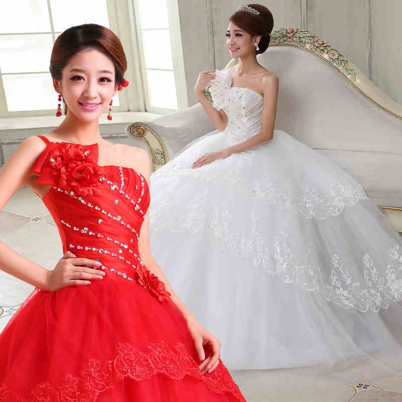 white gown with red flowers