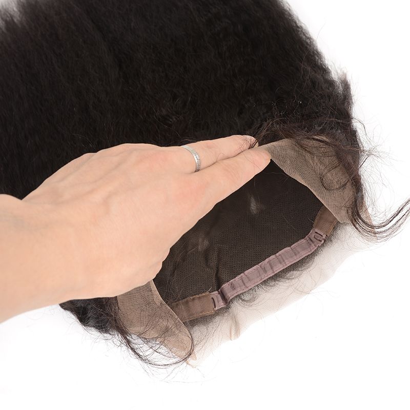 Hint Doğal Satine Bakire Saç Kaba Yaki 360 Dantel Frontal ile Paketler Kinky Düz Öncesi Mızraplı İnsan Saç