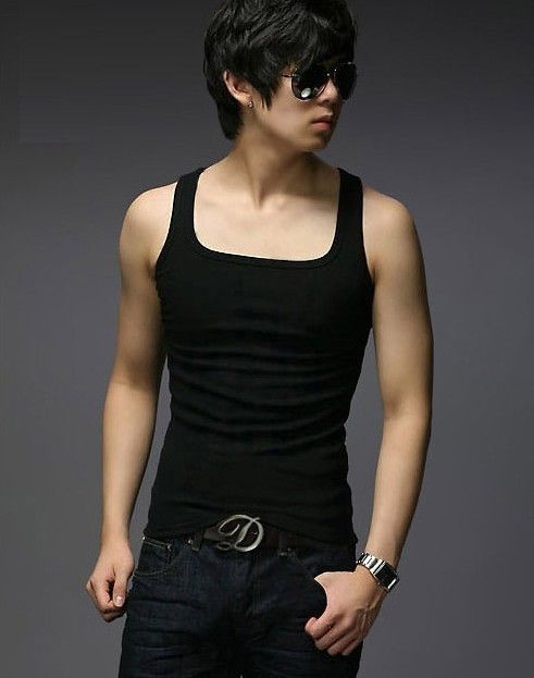 Wholesale- Square Neck Men's Tank Tops Summer Hot-selling Woven Cotton ...