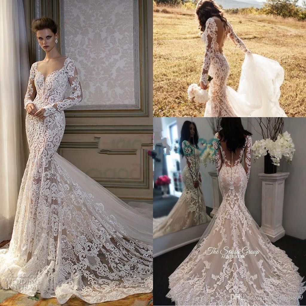 2019 Cathedral Train Mermaid  Long Sleeve Wedding  Dresses  