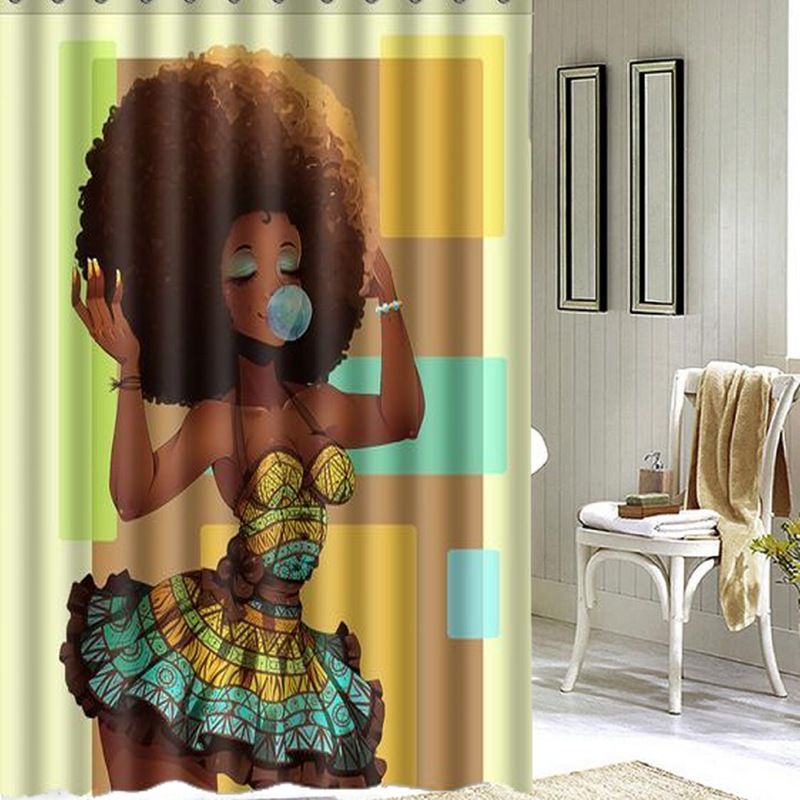 Whole 150x180cm Bathroom Big Hair African Woman Pattern Waterproof Polyester Bath Shower Curtain Decor