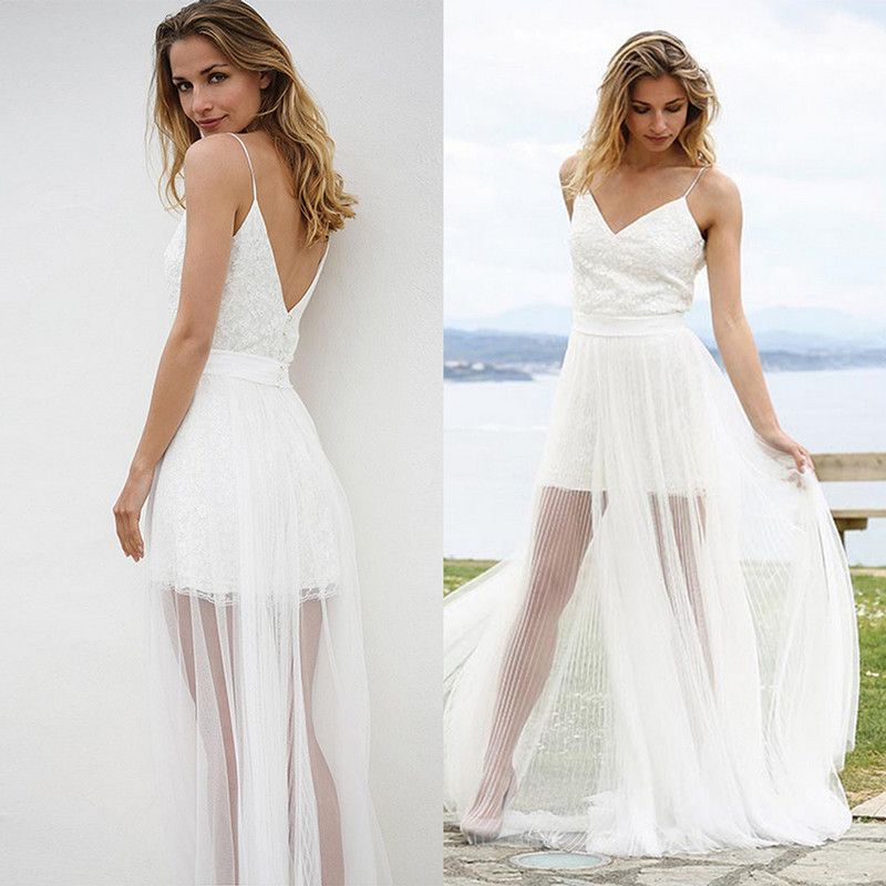 Short White Beach Wedding Dresses Sexy Backless Spaghetti Straps