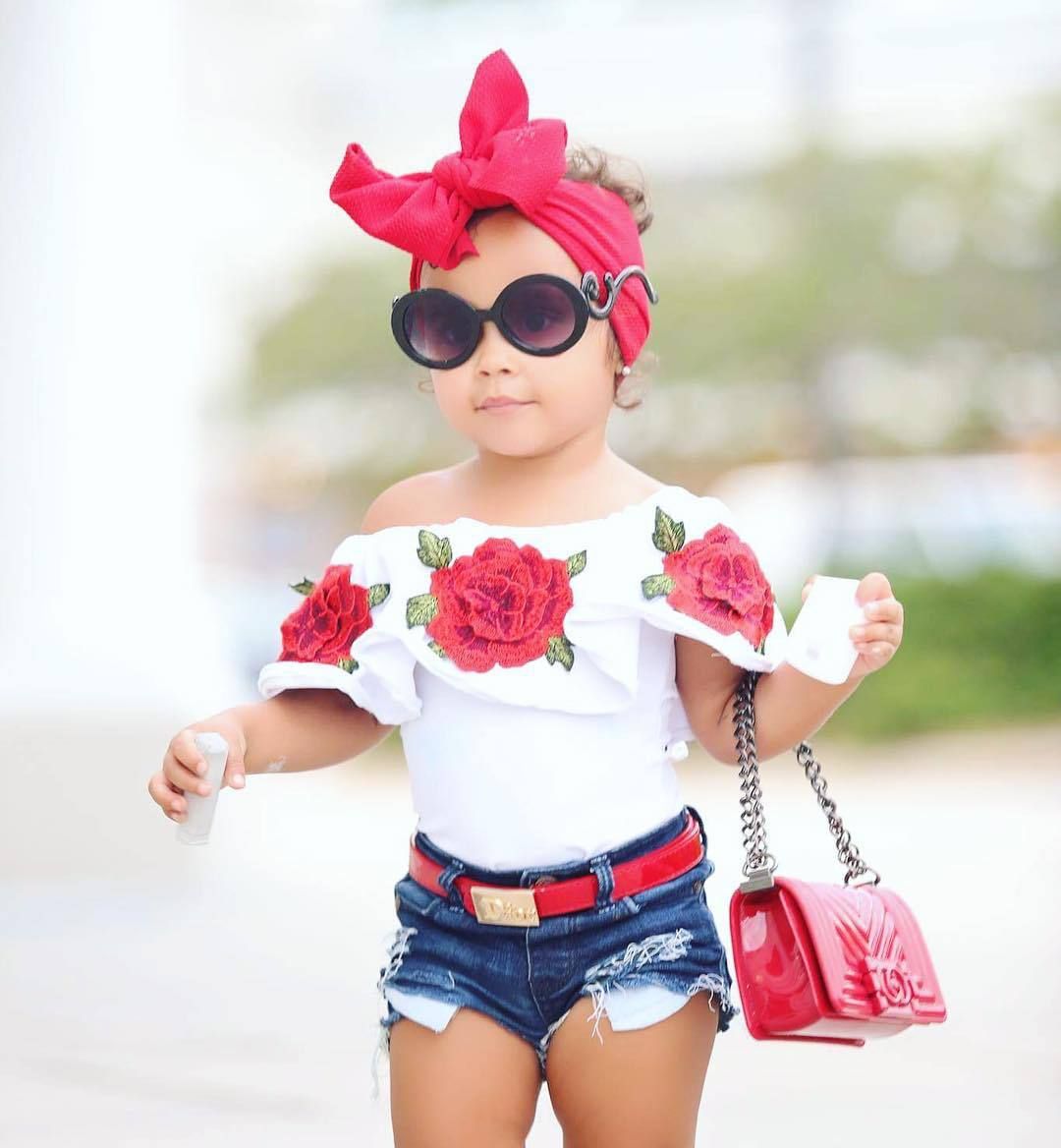 New Baby Girls Summer Tshirt White Flower Print Top Clothing Girls