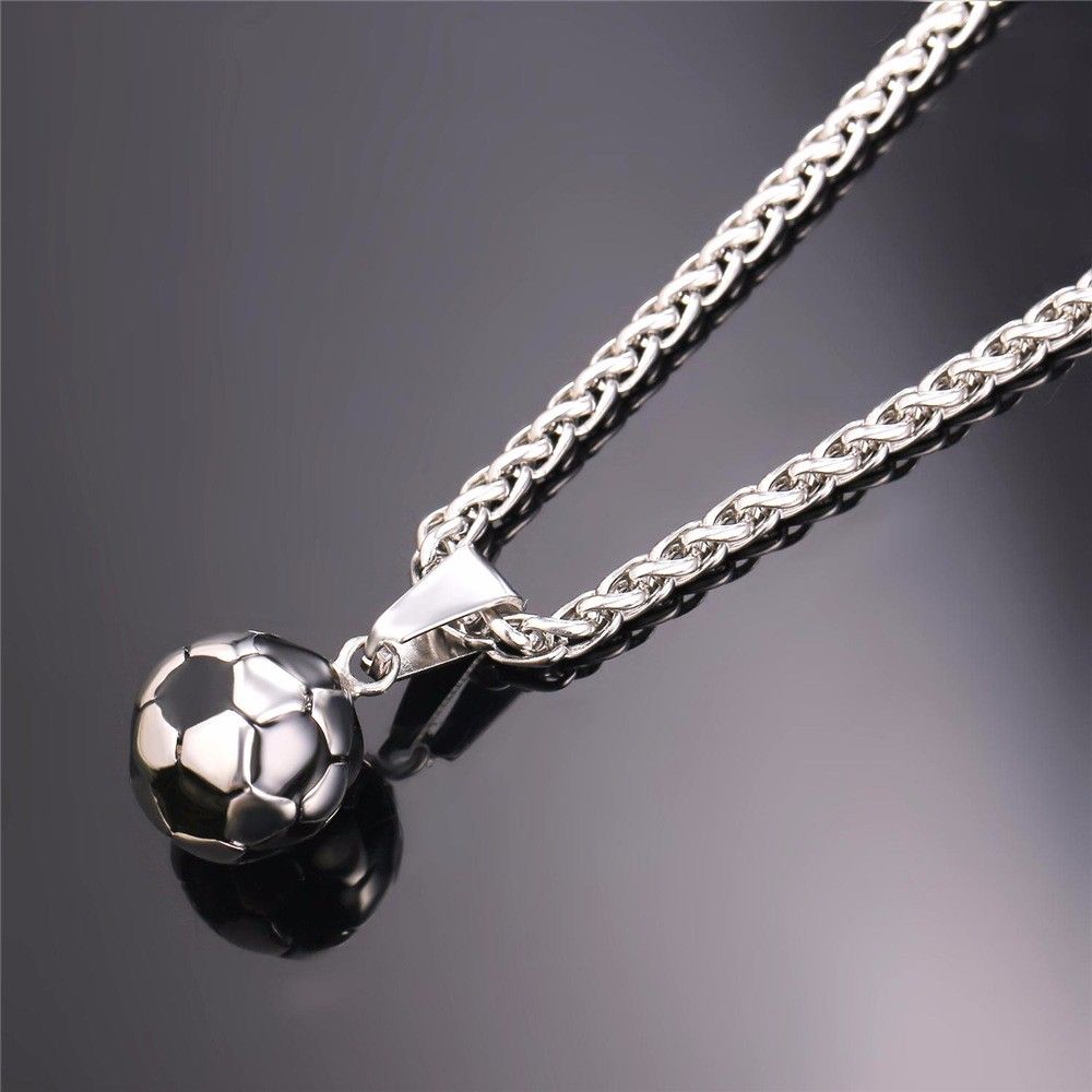 WholesaleSoccer Necklaces Men Jewelry Gold Color Stainless Steel