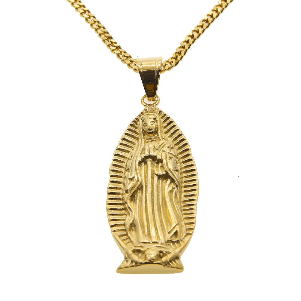 Whole Small God Holy Mother Virgin Mary Charm Pendant Yellow Gold Color With 24 Cuban Curb Chain Necklace For Men Women Lariat - Small Virgin Mary Gold Pendant Whole Small God Holy Mother Virgin Mary Charm Pendant Yellow Gold Color With 24 Cuban Curb Chain Necklace For Men Women Lariat - Small Virgin Mary Gold Pendant
