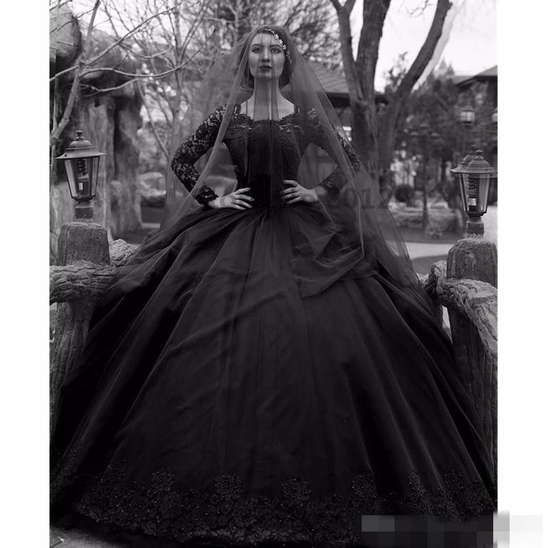 Discount Sexy Long Sleeve Ball Gown  Black  Gothic Wedding  