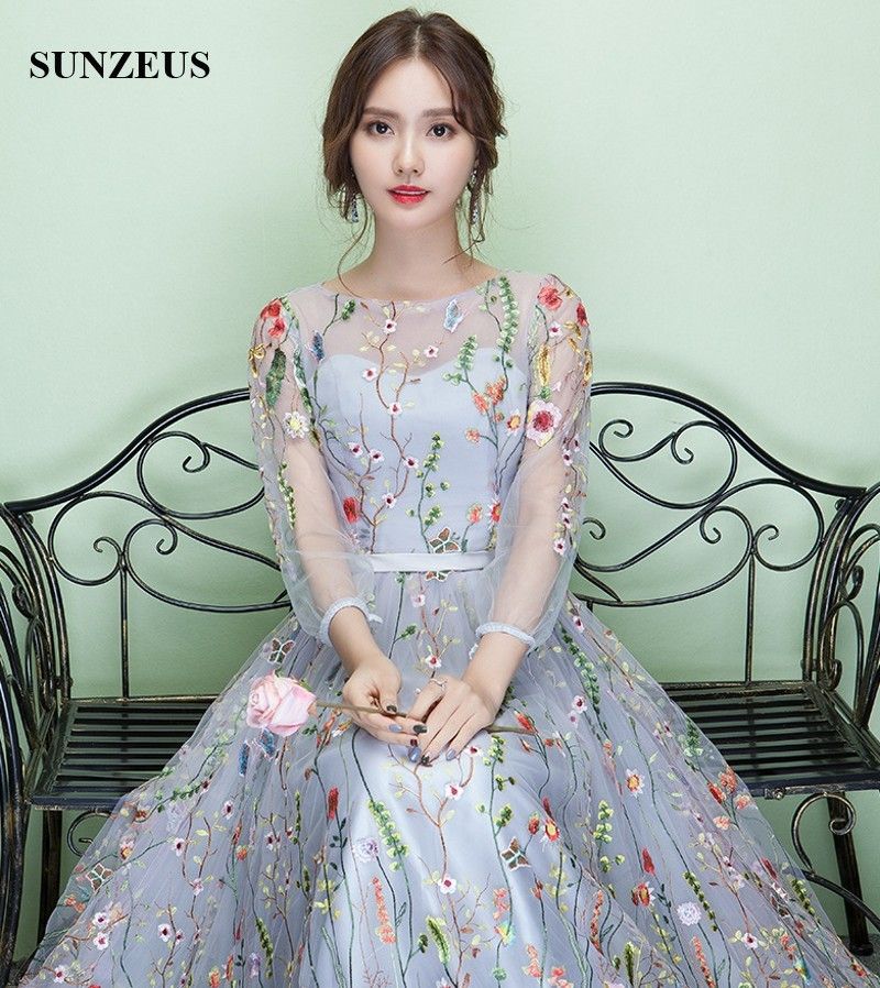 Abito Da Cerimonia A Tre Quarti Con Maniche In Pizzo Con Ricamo Abiti Da  Sera A Line Principessa Abiti Da Sera Lunghi In Stock Spedizione Gratuita Da  60,87 € | DHgate Italy