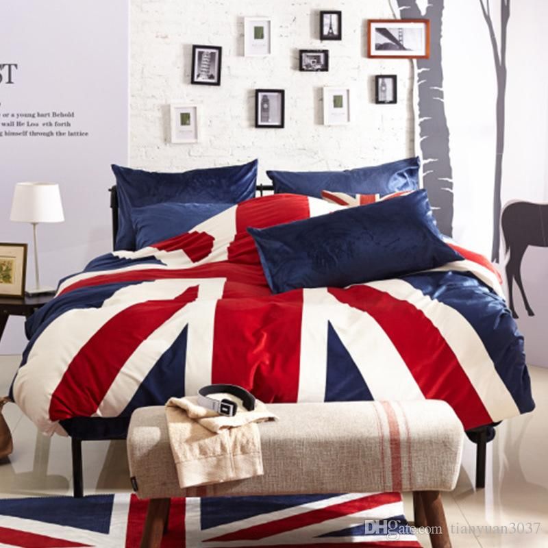 Flag Plush Bedding New Fashion Set 4pcs Duvet Cover Sets Soft Velvet Bed Linen Flat Sheet Pillowcase Home Textile Ty2070