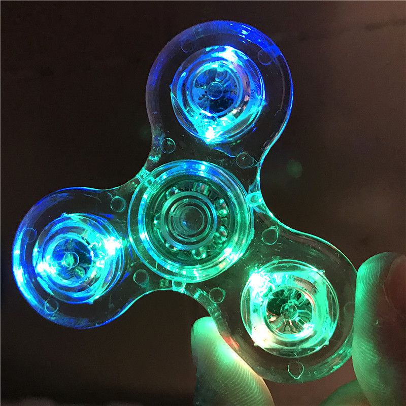 2017 acrylic led hand spinner luminous glitter jelly clear crystal led light fidget spinner