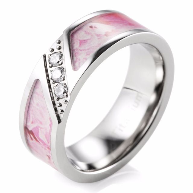2019 Shardon 7mm Pink Camo Engagement Ring With Three Cubic Zirconia