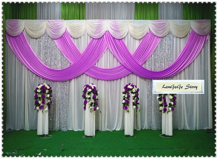 2019 Ivory Beige Wedding Backdrop With Lavender Swags Silver