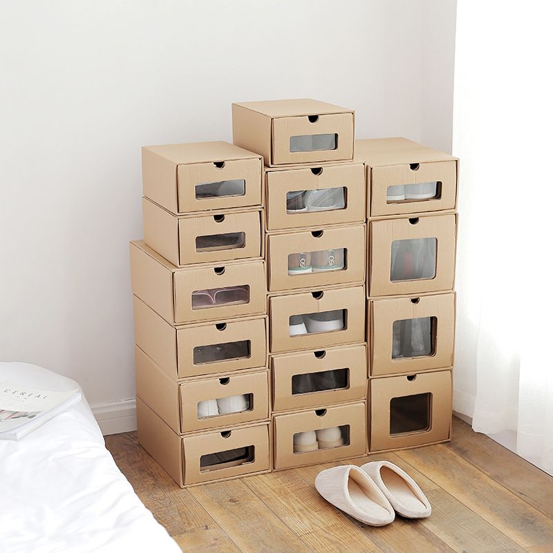 Lovely Shoes Storage Part - 11: 2018 Drawer Type Kraft Paper Shoes Storage Box Transparent Shoe Boxes Simple Storage Case Boots Storage Box Finishing Sundries Finishing From Otsgo, ...