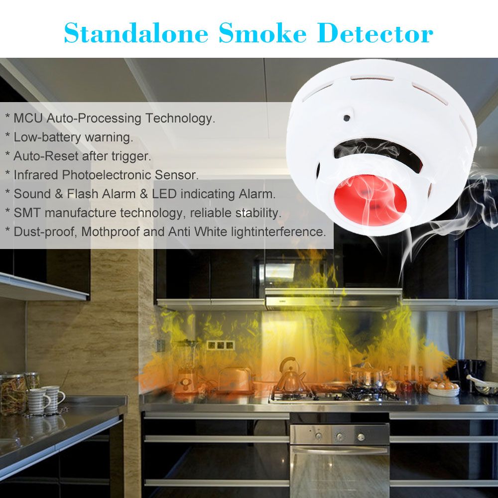 Standalone Photoelectric Smoke Detector Fire Alarm Sensor Sound