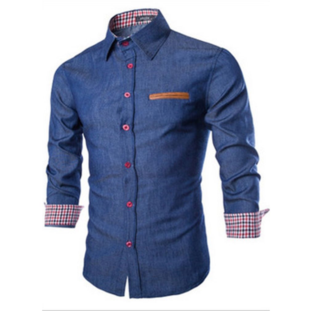 2019 Wholesale Men'S Denim Shirts Cowboy Shirt Casual Long Sleeves Slim ...