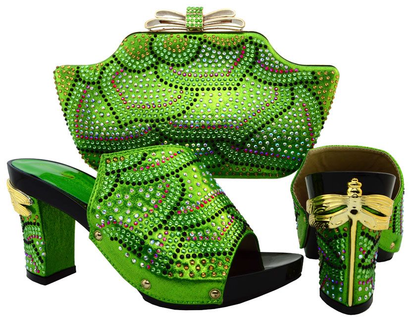 Shoes And Bag Green Color African Shoe And Bag Set For Party In Women