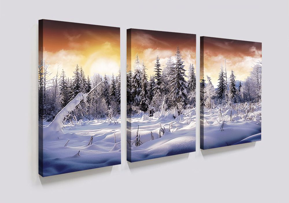 2018 3 Panels Forest Winter White Snow Landscape Canvas Painting Home