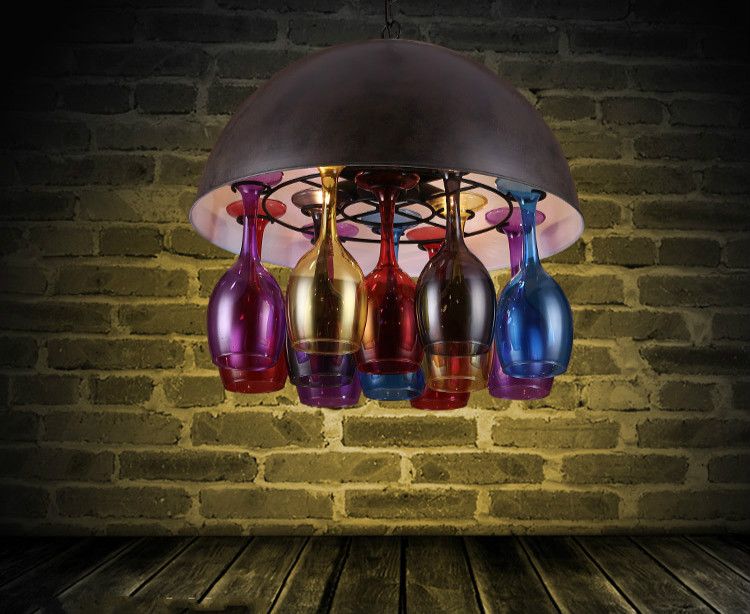 Retro Industrial DIY Ceiling Lamp Light Wine Cup Glass Pendant Lighting Home Decor Fixtures Free Edison Bulb E14 110V-240V
