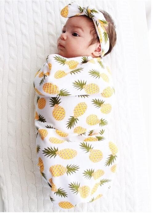 Nourrisson bébé Sac à langer bébé Floral Pineapple Couverture du nouveau-né bébé en coton doux cocon Gigoteuse e avec noeud Bandeau Set 10 St