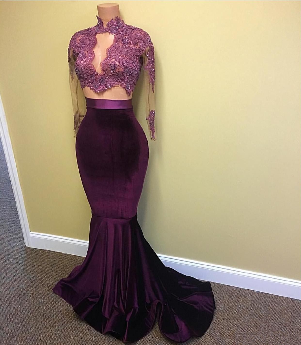 2017 new velvet prom dresses mermaid lace
