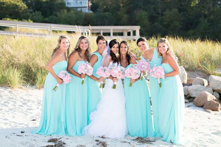 2017 Simple Aqua Long Bridesmaid Dresses For Beach Wedding Flow