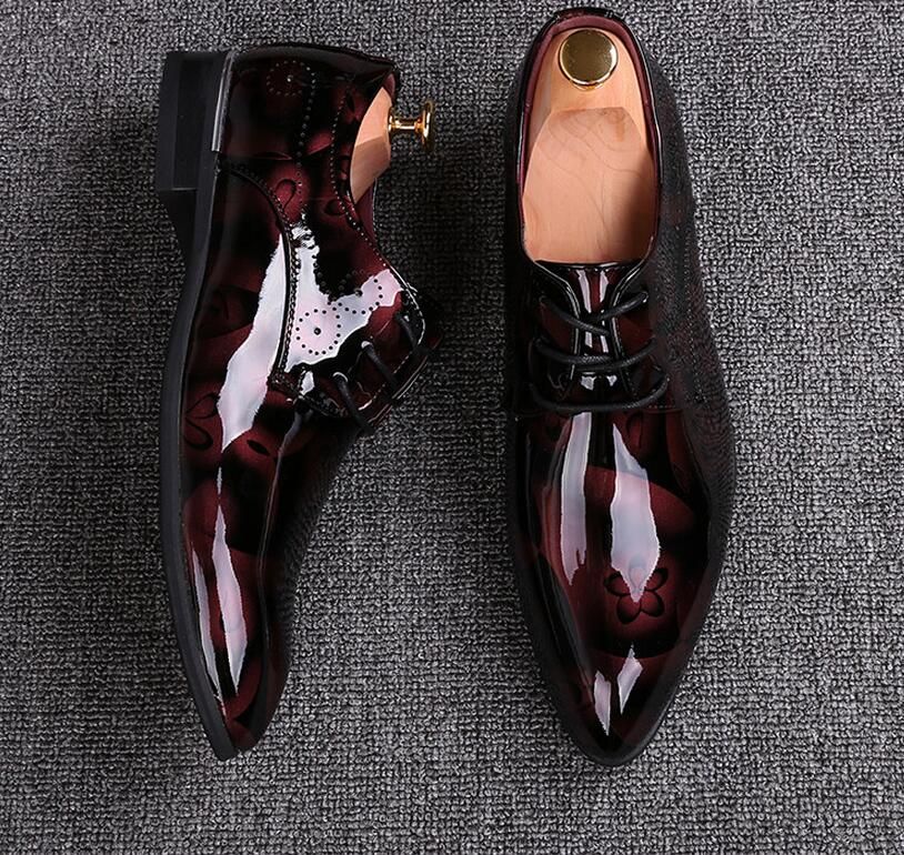 2017 NEW Fashion Black Red Leather Men Dress Shoes, Male Business