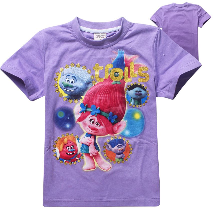 3 Couleur 2017 Trolls Poppy Branche Bébé filles T-shirts nouveaux enfants bande dessinée Poppy Biggie T-shirts à manches courtes bébé vêtements Livraison gratuite