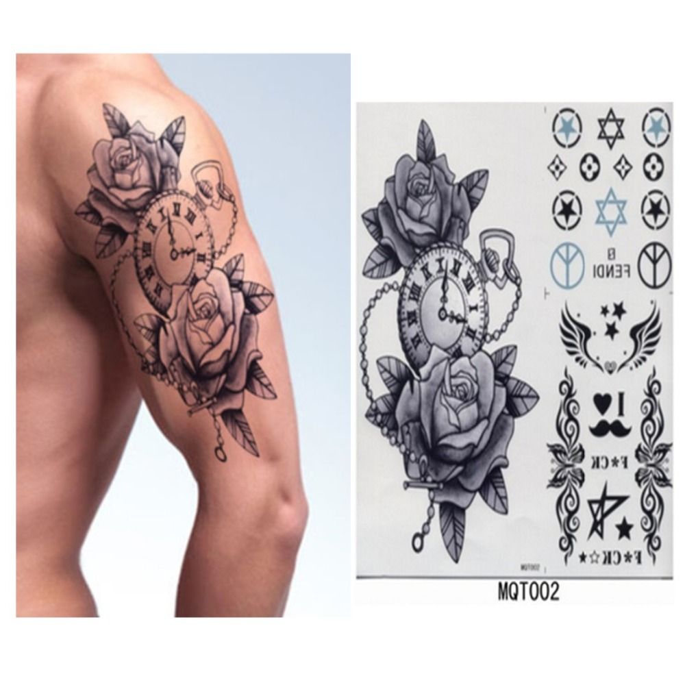 2 sheet rose clock temporary tattoo body art flash tattoo stickers 2 sheet rose clock temporary tattoo body art flash tattoo stickers