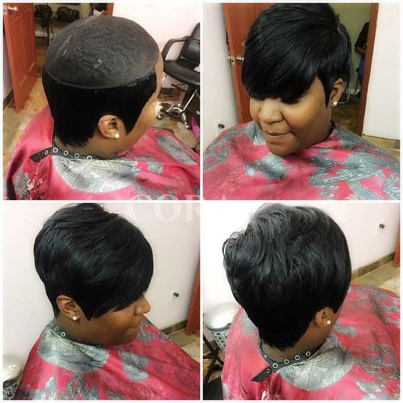 2017 New Pixie Cut Cheap Real Hair Wig Rihanna Black Short 