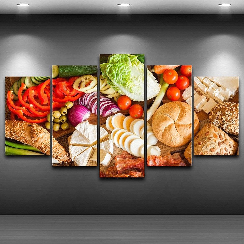 Wholesale Stylish And Cheap BRAND 5 Panel Unframed Vegetables Food Material Canvas Paintings For