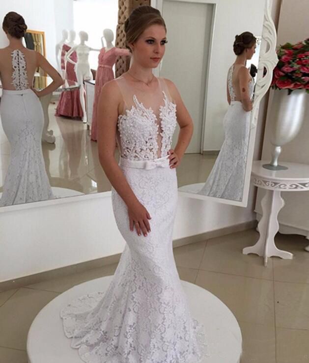 Vintage Ivory Long Mermaid Wedding Dresses Beach Marriage Gown For