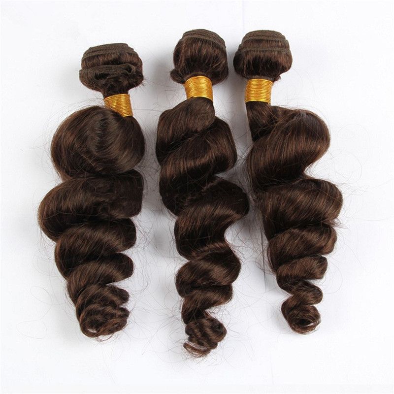 Medium Light Brown Peruvian Loose Wave Virgin Hair 3 Bundles Color