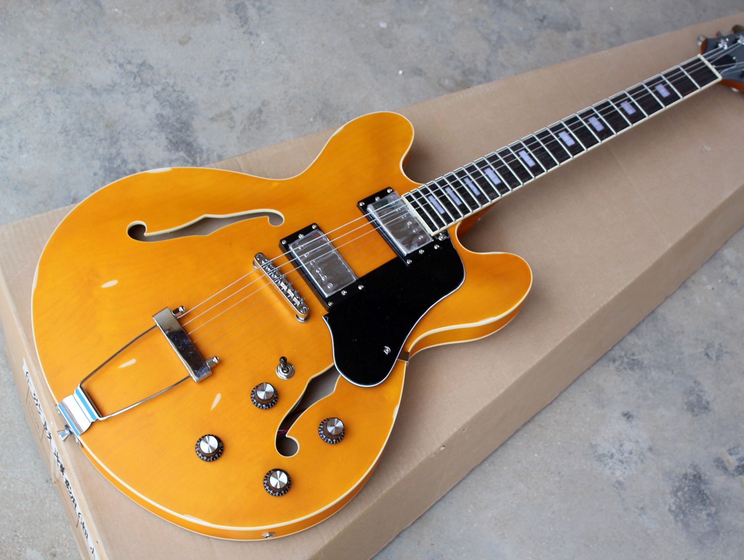 Compre La Guitarra El ctrica Anaranjada Semi Hueco Apenada Con Chrome 