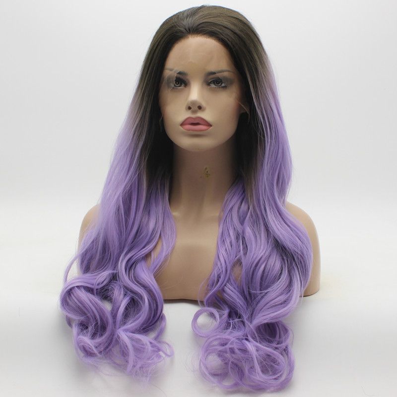 Iwona Hair Dark Root Light Purple Ombre Wavy Long Wig 5 1b 3815 Half Hand Tied Heat Resistant Synthetic Lace Front Wig Canada 2019 From Karente Cad