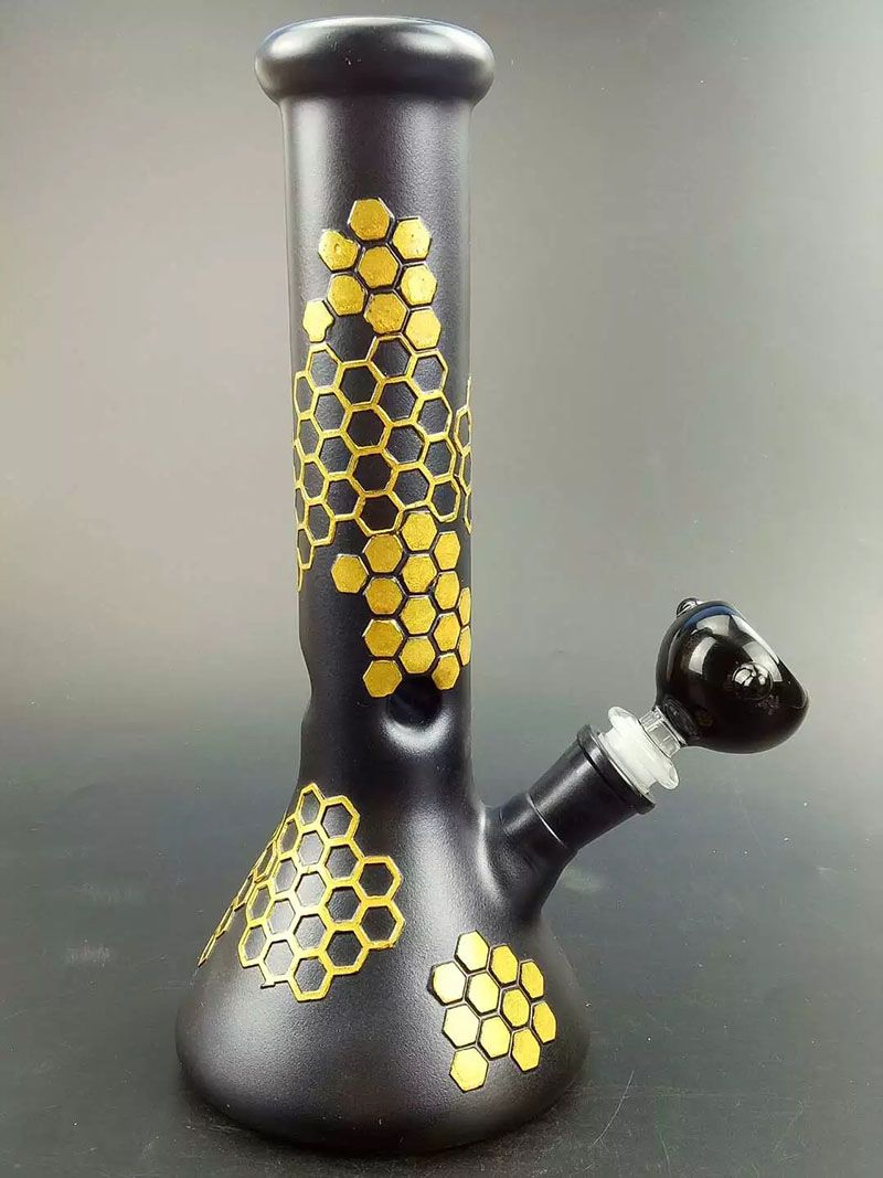 Satın Al Tasarım Altın Bong Dişli Desen Beher Bongs Siyah Sanat Cam