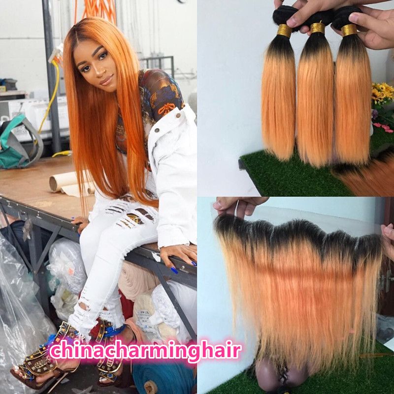 Ombre Orange 13x4 Lace Frontal Closure With Two Tone Soft Virgin
