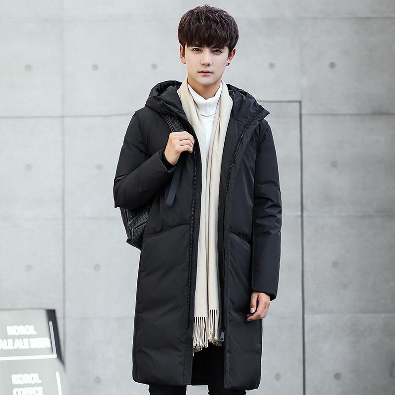 mens long padded coat with hood