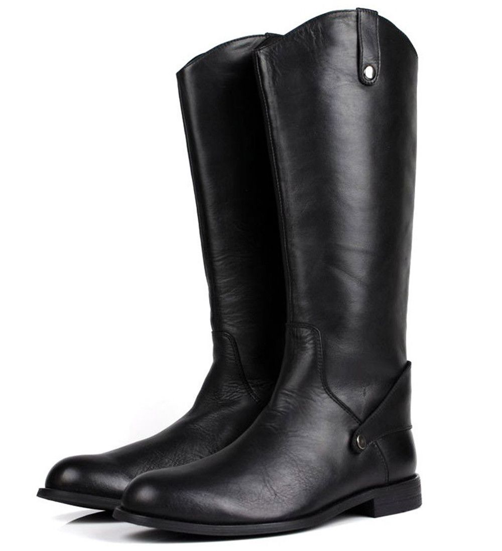 Large Size 2017 Fashion Black Knee High Mens Boots Genuine Leather Riding Boots Mens Motorcycle