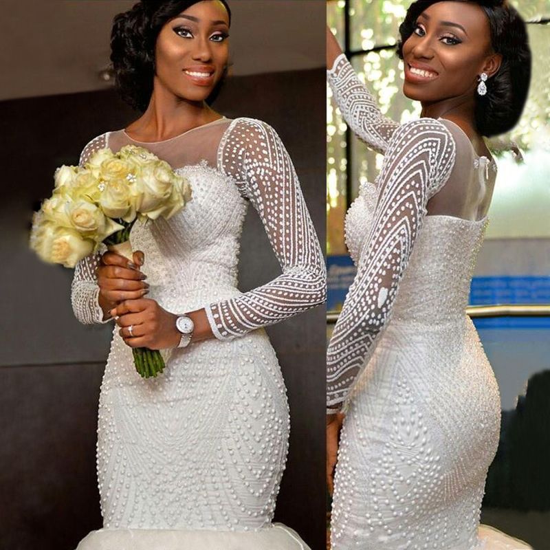 Luxury Beaded South African  Long Sleeves Wedding  Dresses  