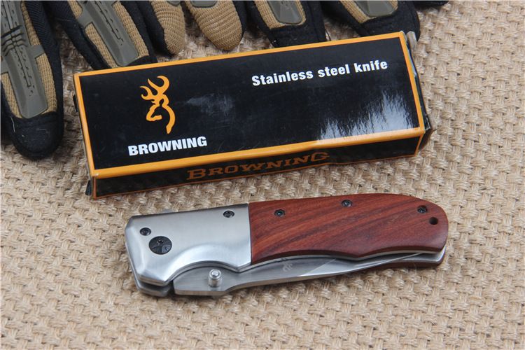 Browning DA51 Folding Knife 3cr13mov Steel Blade Red With Wooden Handle